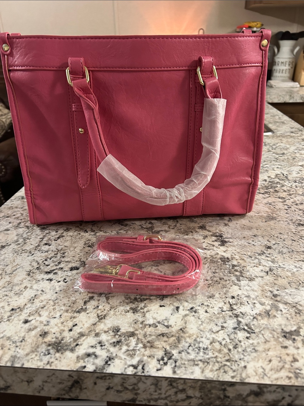 Pink Structured Satchel with Removable Strap